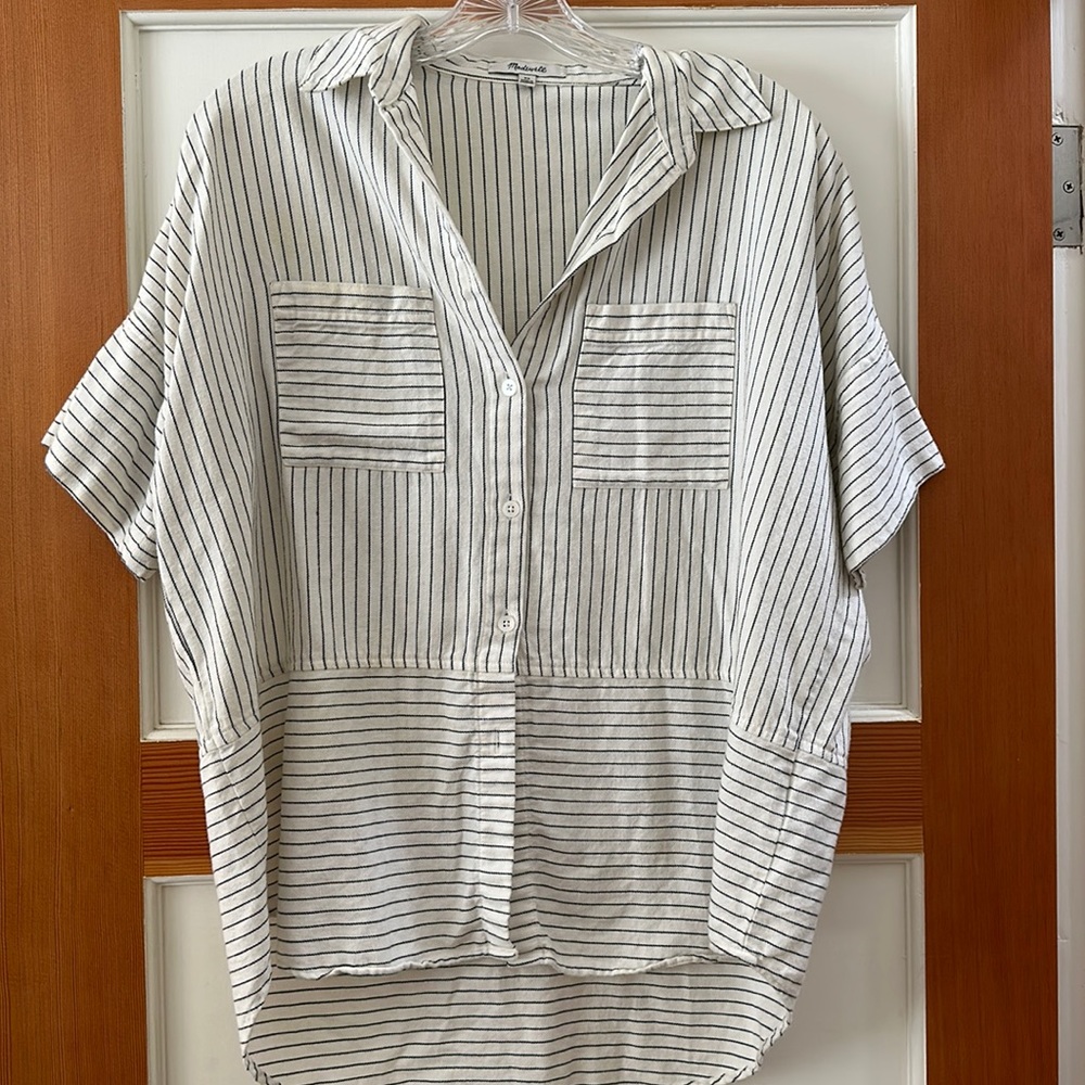 Madewell oversized black and white striped button up tee